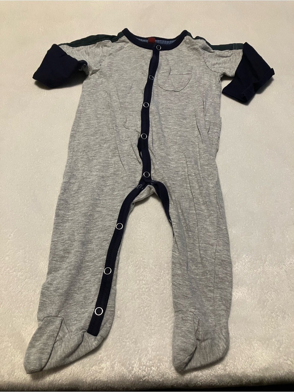 Baby Neutral Gray and Navy Footed One-Piece